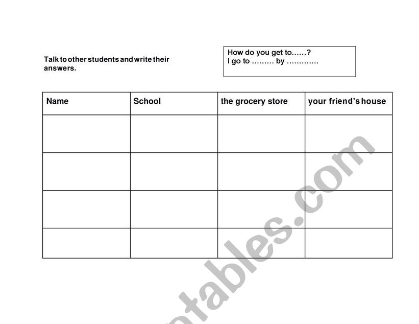 Transport Conversation Card worksheet