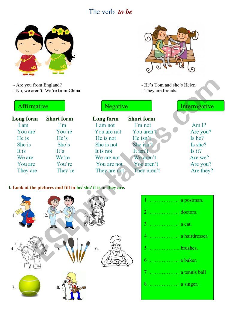 The verb TO BE worksheet