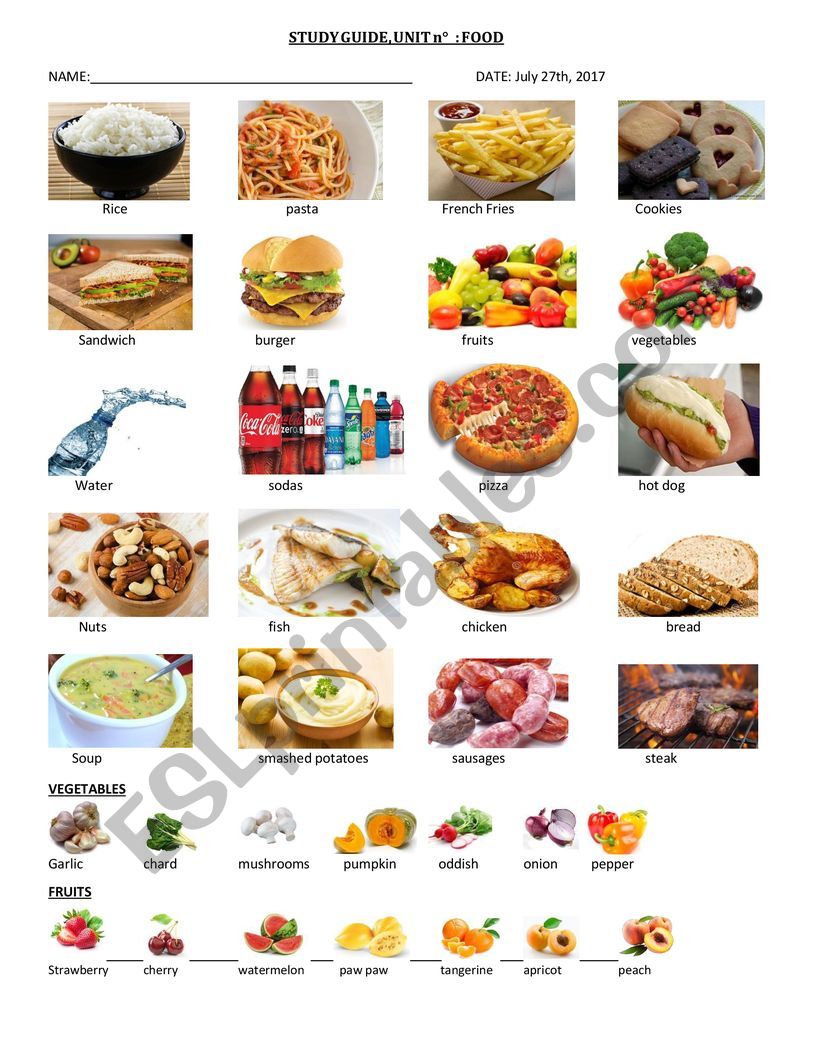 VOCABULARY PRESENTATION CARD: FOOD, FRUITS & VEGETABLES