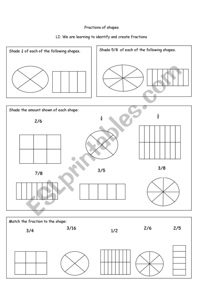Fractions of a shape  worksheet