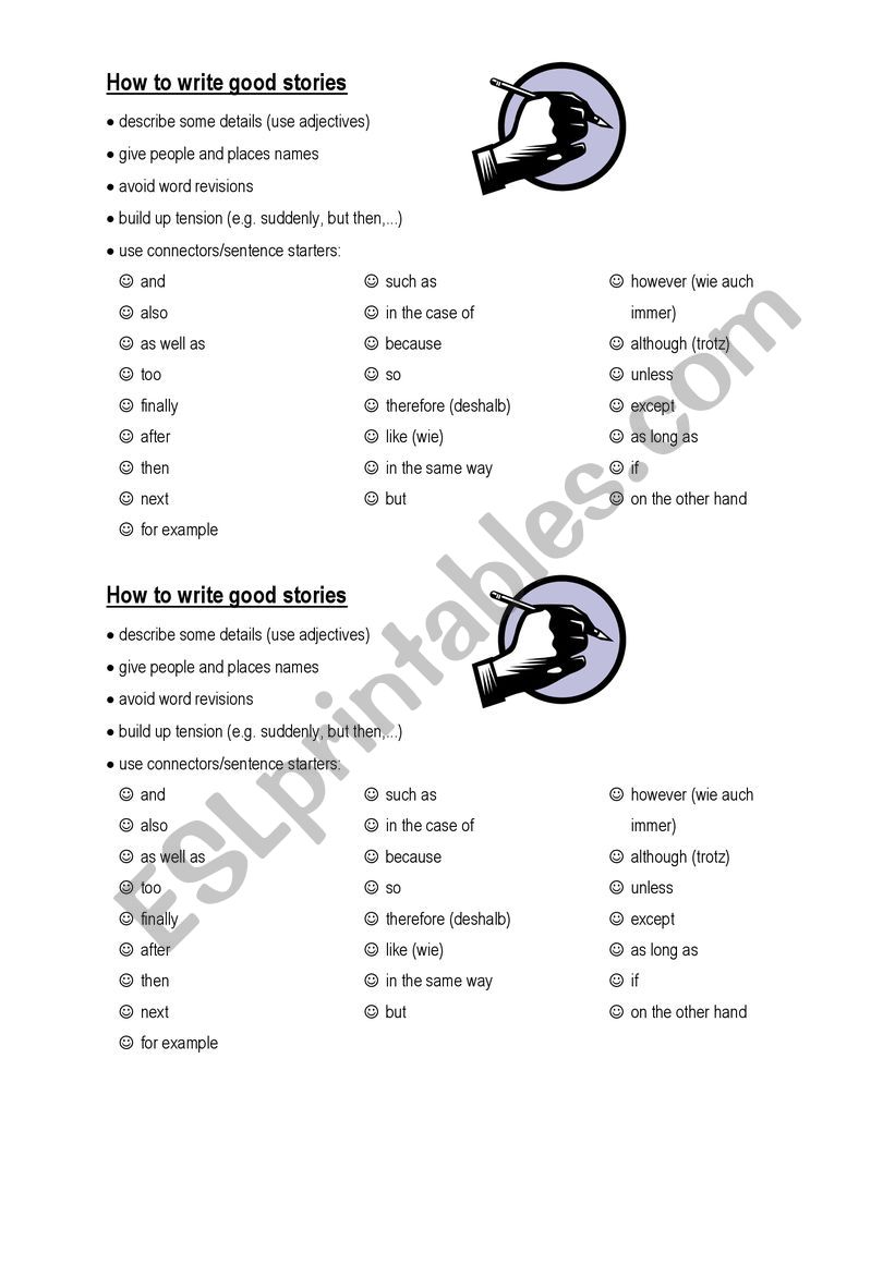 How to write good stories worksheet