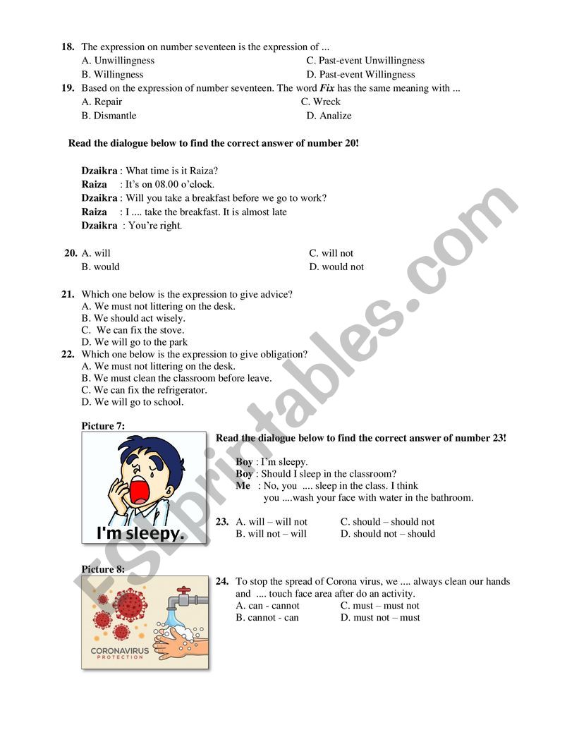 English Eight Grade Mid Semester Assessment Of Semester 1 Indonesia Esl Worksheet By Ashsyams