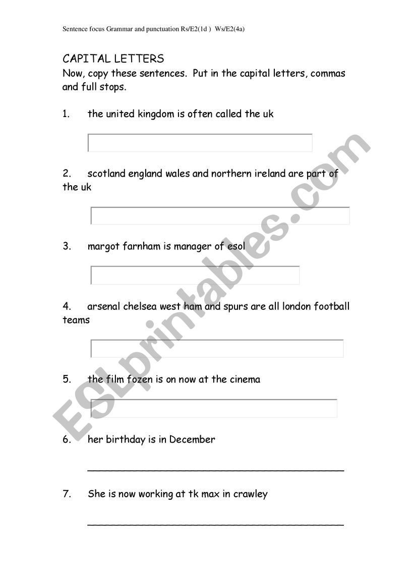 Capital letters review worksheet