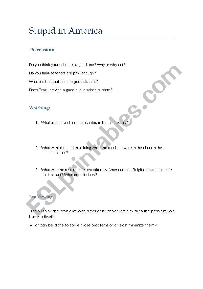 Education in America worksheet