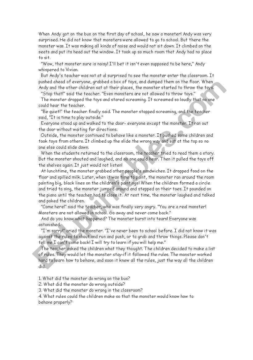 CLASS RULES STORY ESL Worksheet By Liati