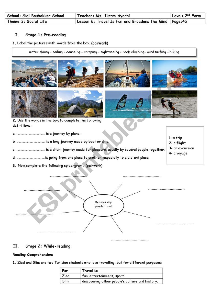 2nd Form - Lesson n° 6 - Travel Is Fun and Broadens The Mind - ESL ...