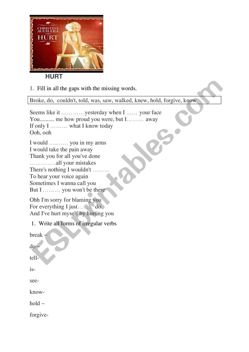 Past tense exercise-song worksheet