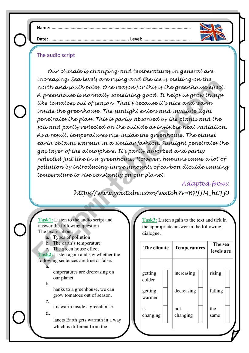 the greenhouse effect. worksheet