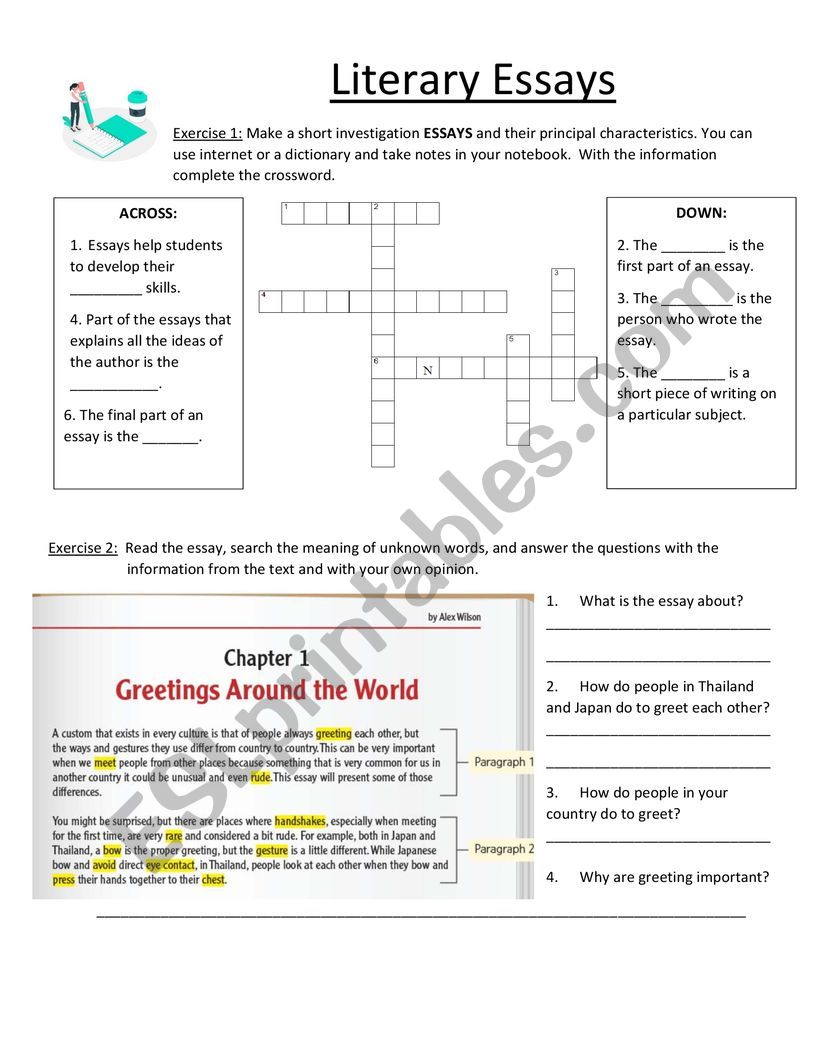 Literary Essays worksheet