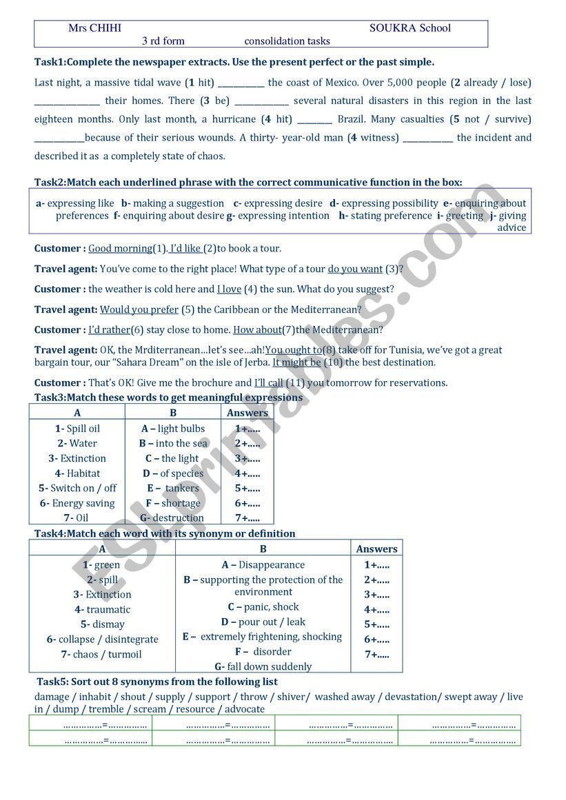 consolidation 3rs year  worksheet