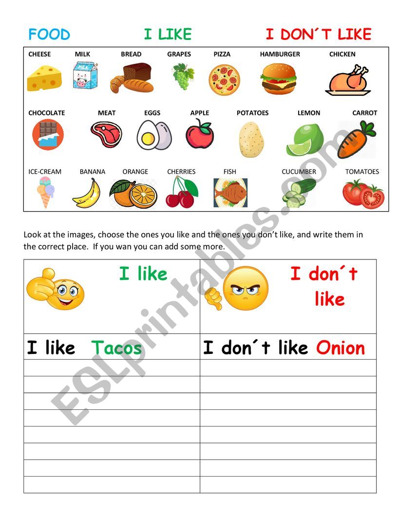 Food I like Food I don´t Like - ESL worksheet by monicadahe