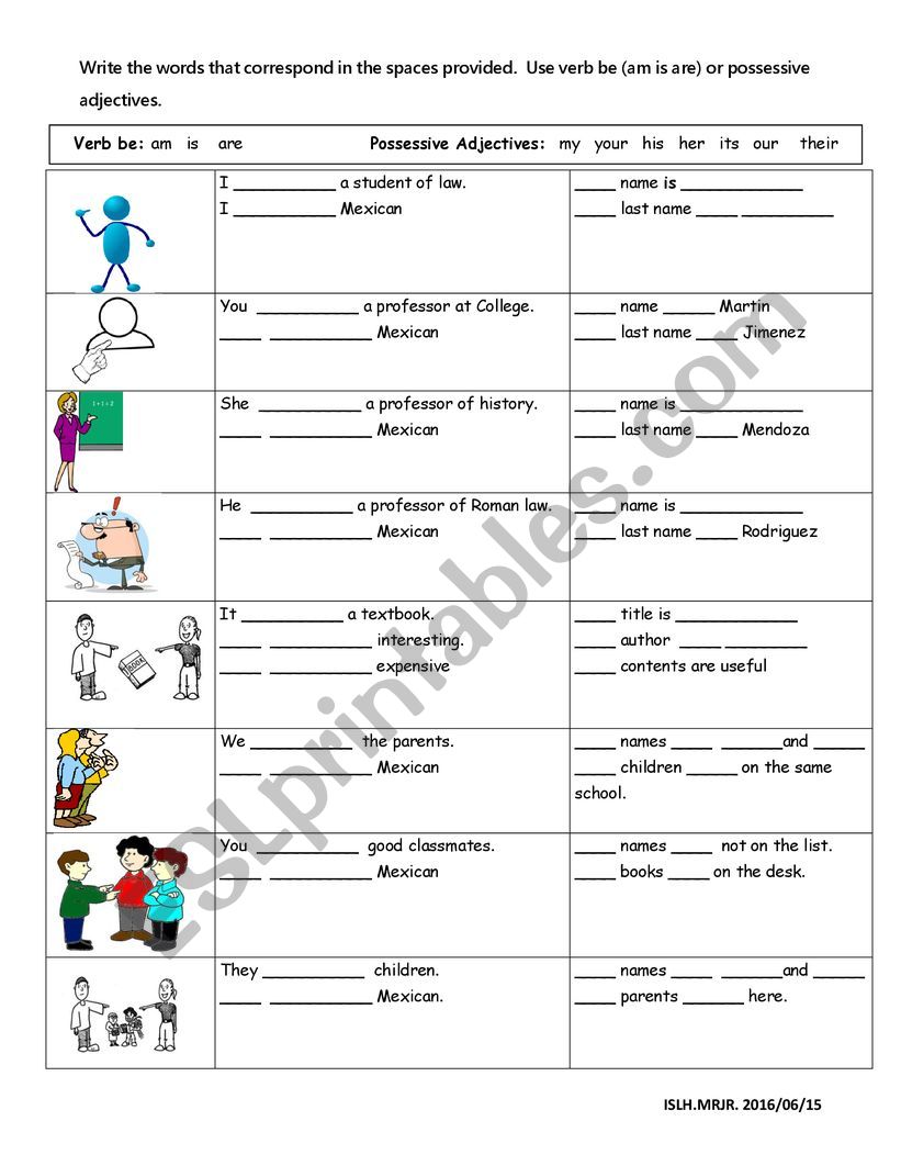 POSSESSIVES AND BE worksheet