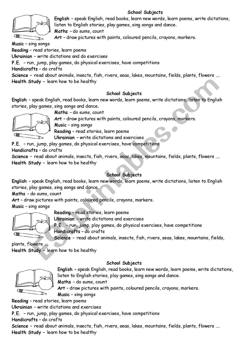 School Subjects worksheet