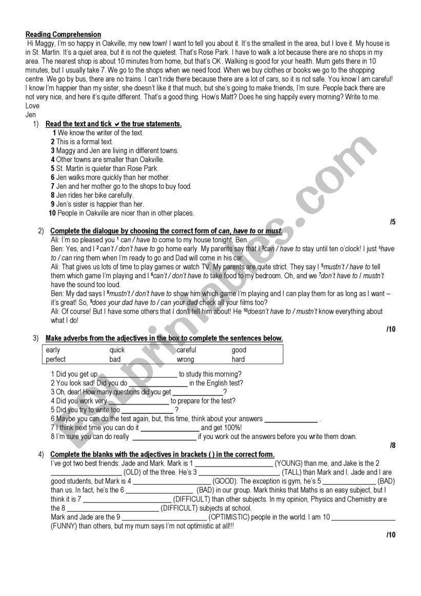 Modals and Comparative and Superlative test