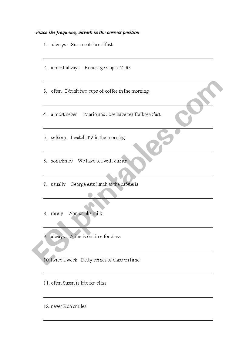 frequency adverb worksheet