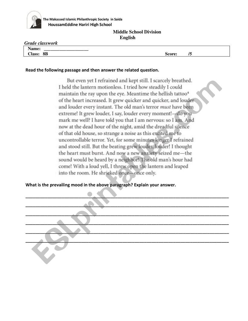 Mood worksheet worksheet