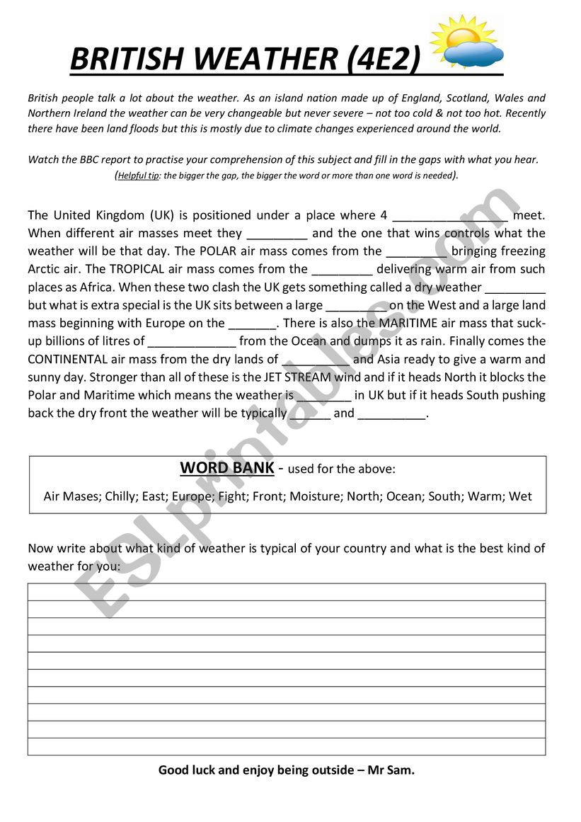 WEATHER DESCRIPTIONS  worksheet