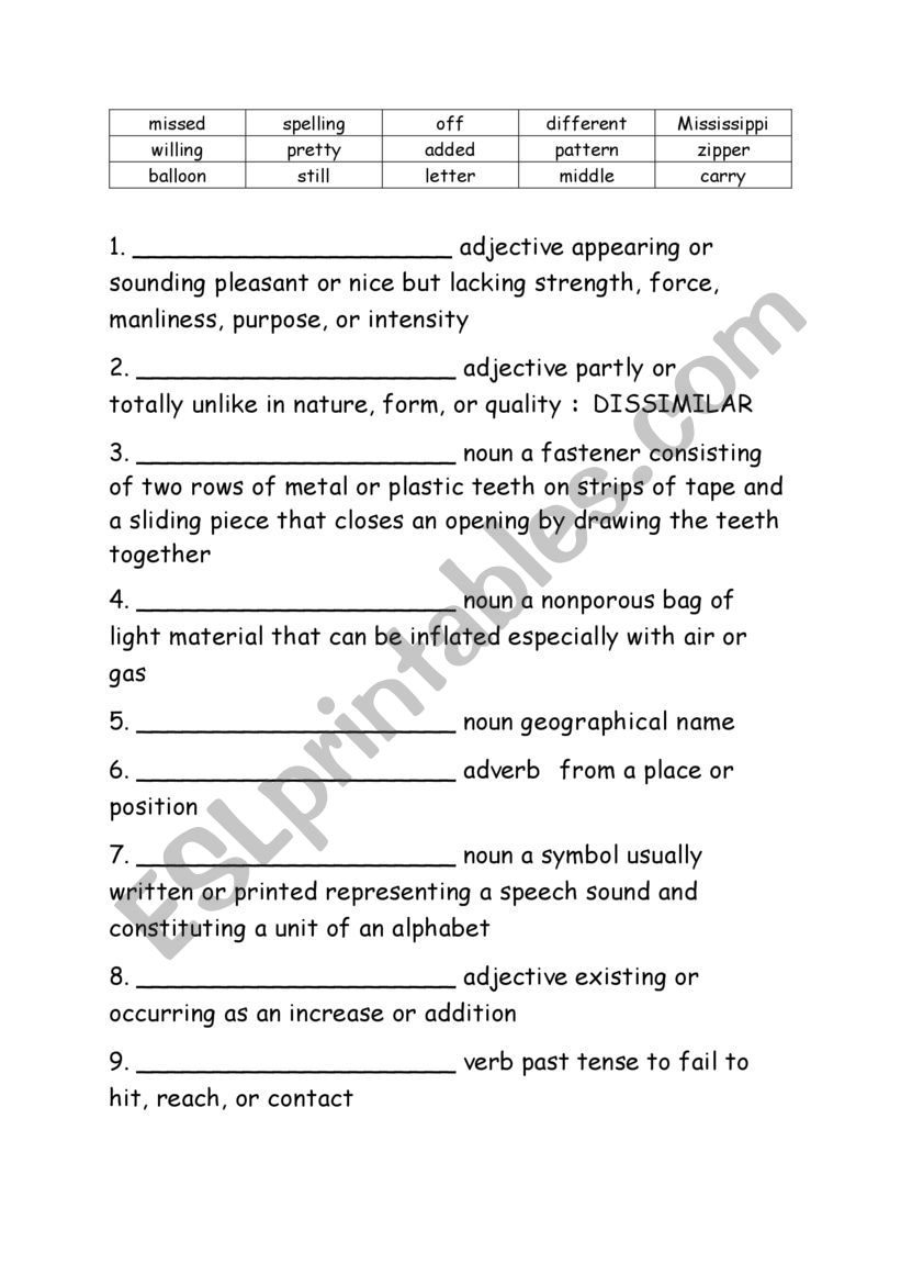 A tw Spelling List Worksheets