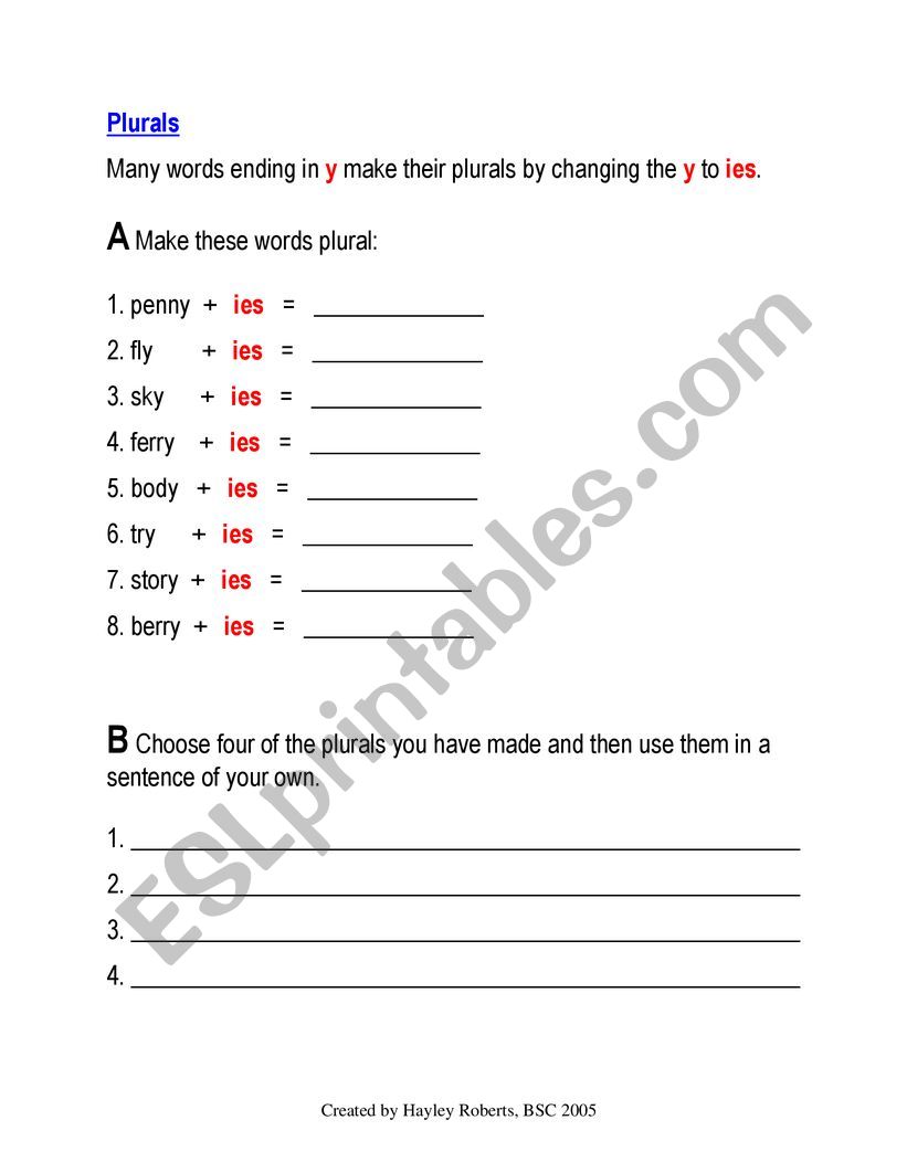 Plurals worksheet