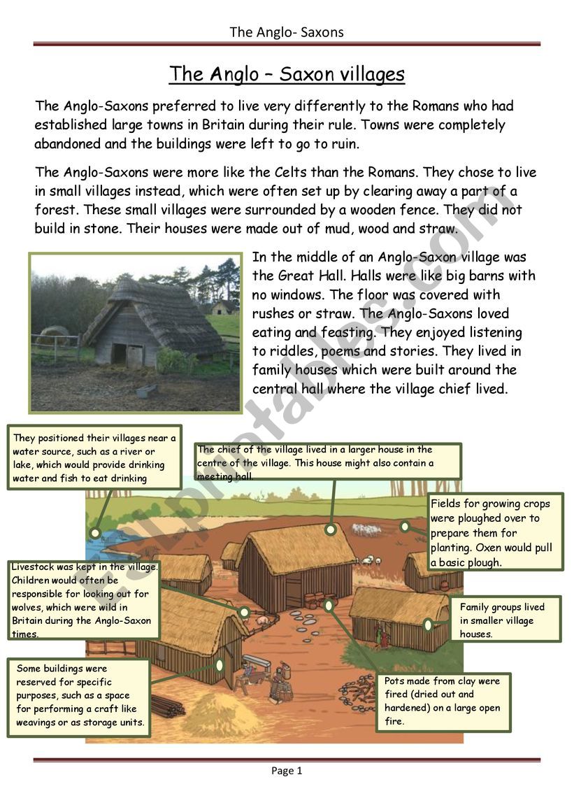 The Anglo-Saxons - Villages worksheet