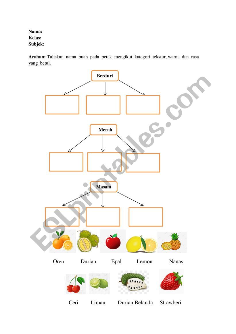 Bahasa - Fruits worksheet
