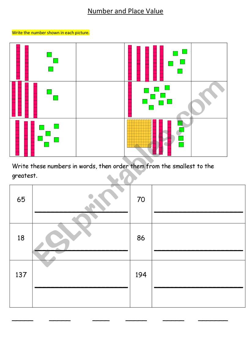 Number and Place Value worksheet