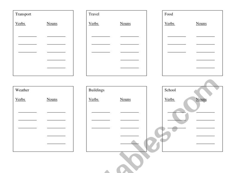 Categorise words worksheet