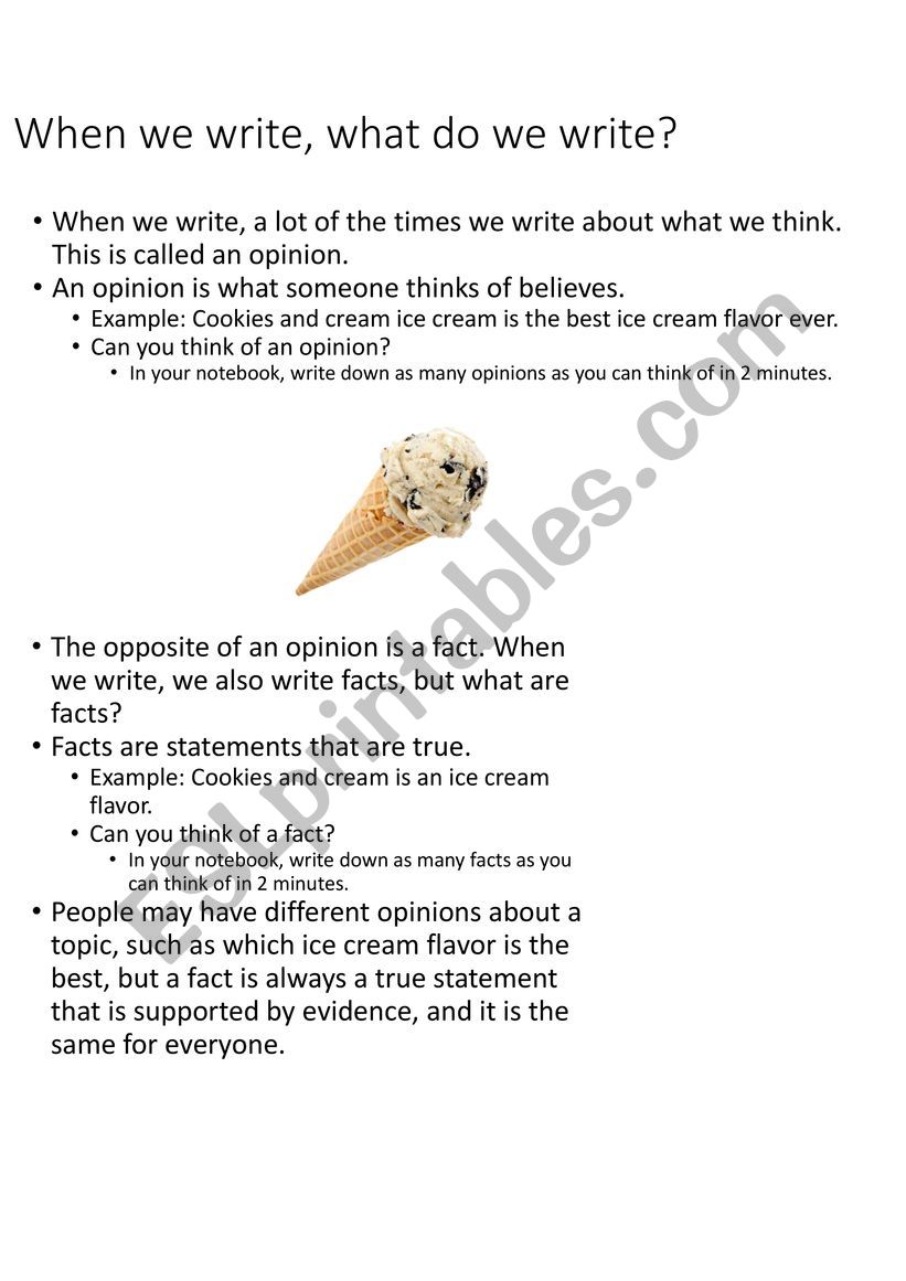 Opinion Vs Fact worksheet