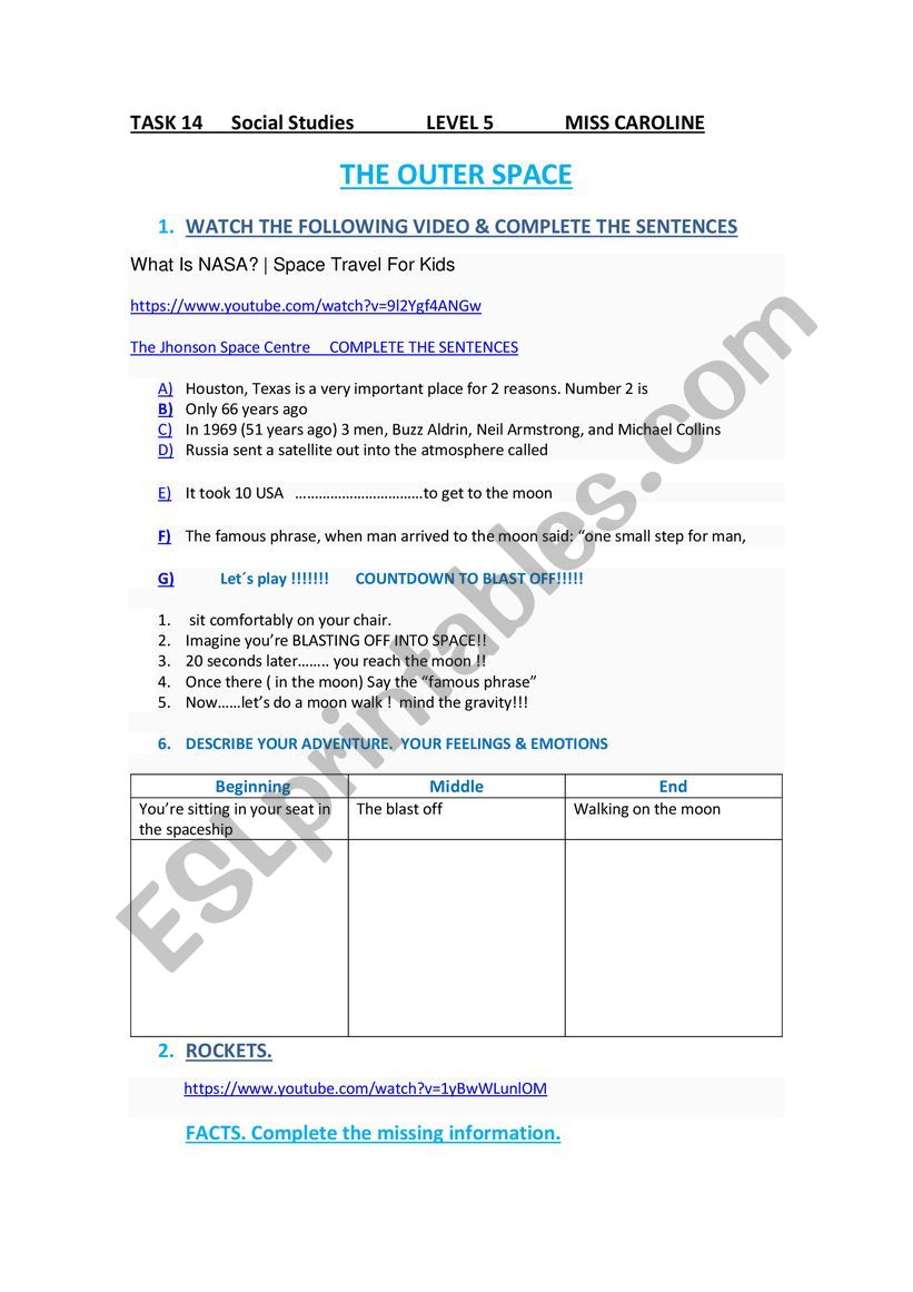 OUTER SPACE worksheet