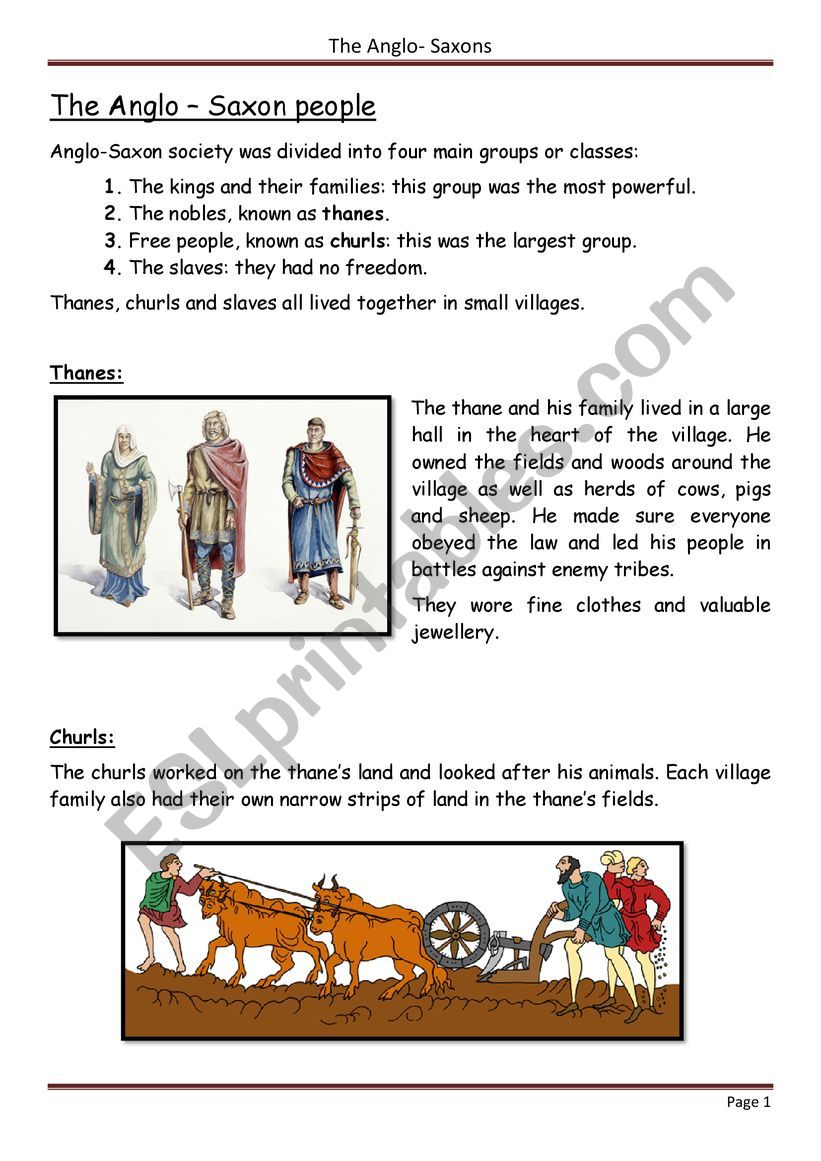 Anglo-Saxon people worksheet