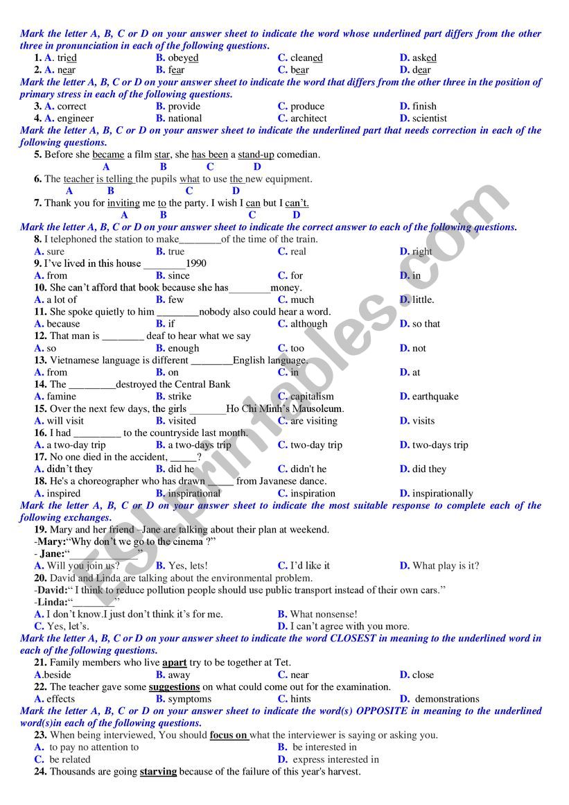 English Test worksheet