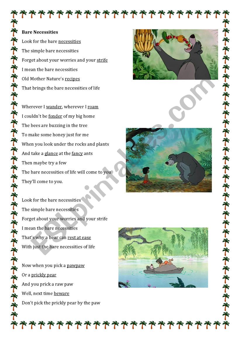 Bare Necessities Vocabulary In Context ESL Worksheet By Li ann