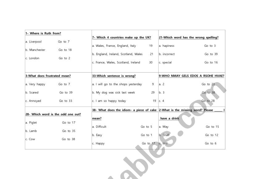 Free lesson - Card Sort worksheet