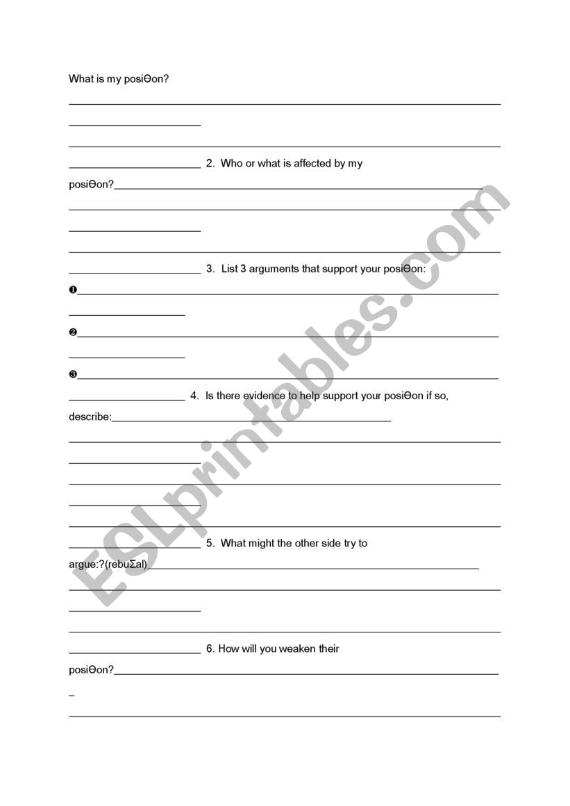 Arguments Debate worksheet