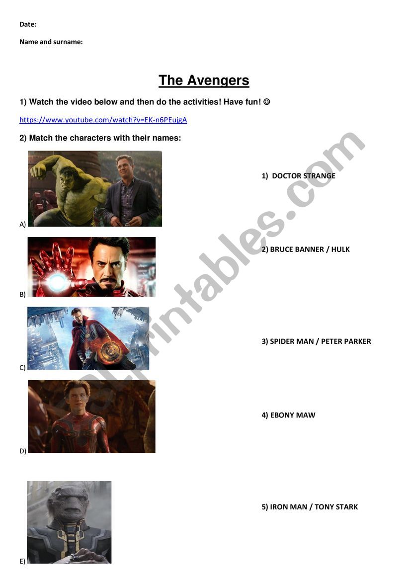 The avengers - Activities worksheet