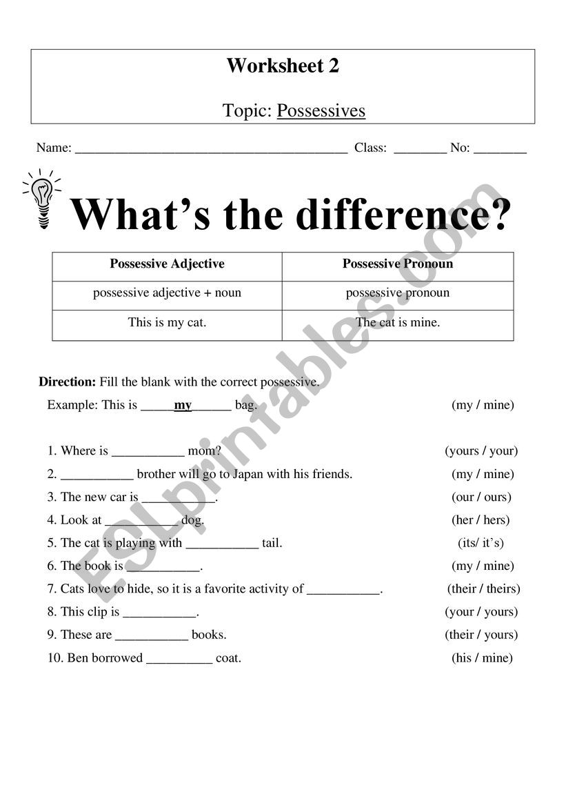 Possessives worksheet