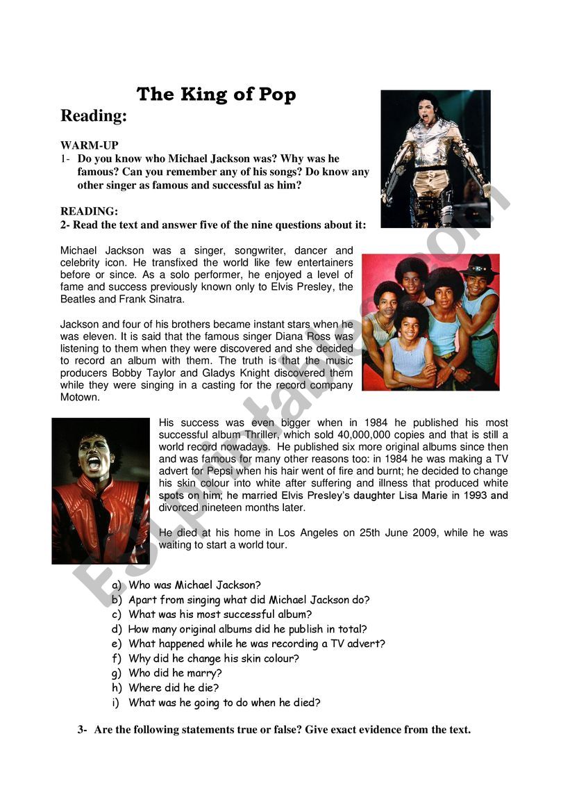 Michael Jackson: Reading (past simple and past continuous)