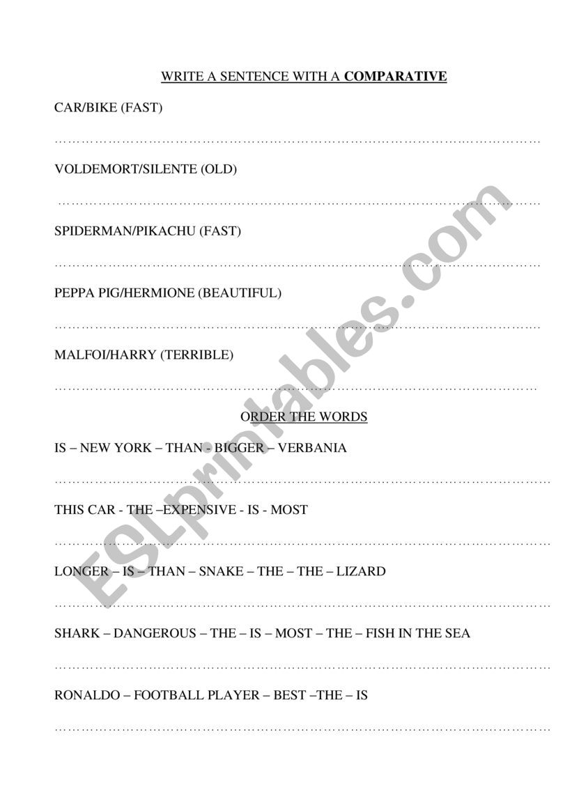 comparatives and superlatives worksheet