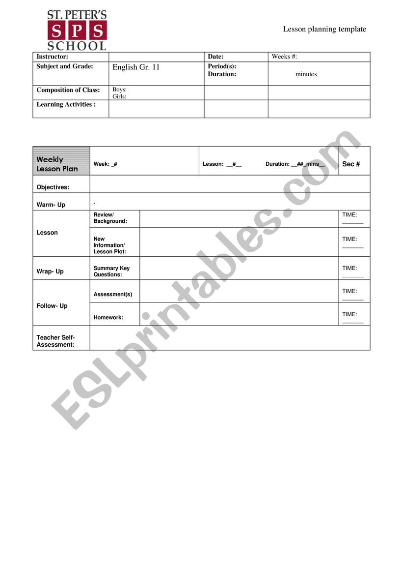 Lesson Plan worksheet