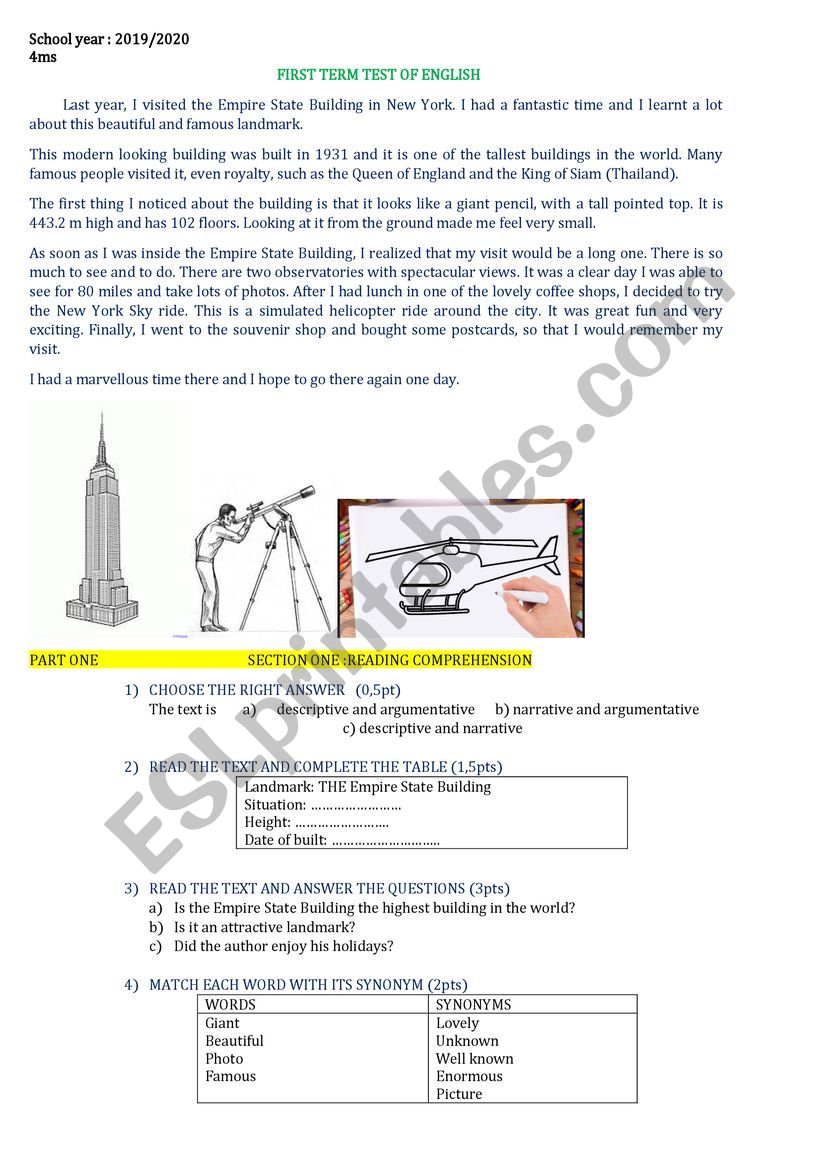 THE Empire State Building worksheet