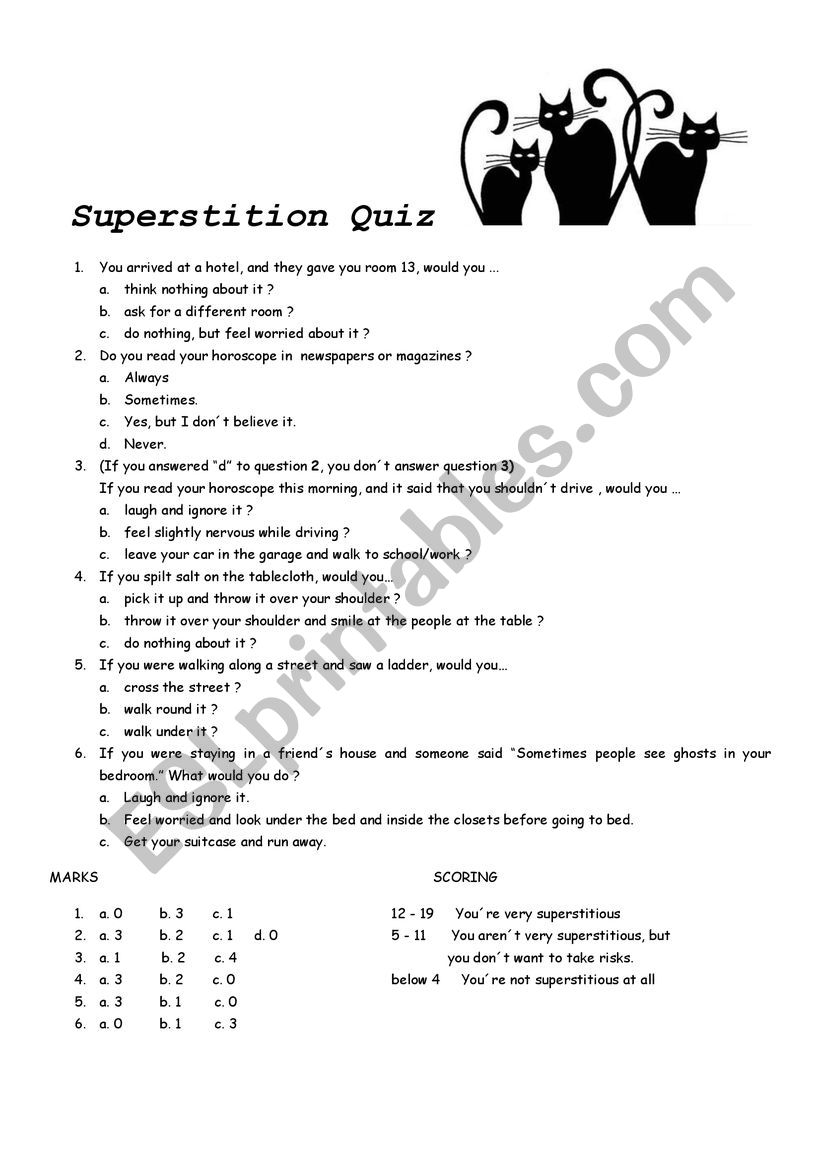 Superstition Quiz worksheet