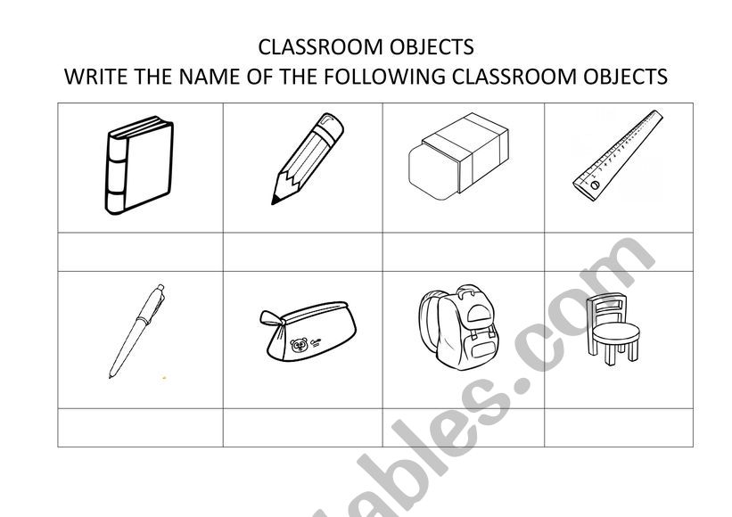 Classroom objects worksheet