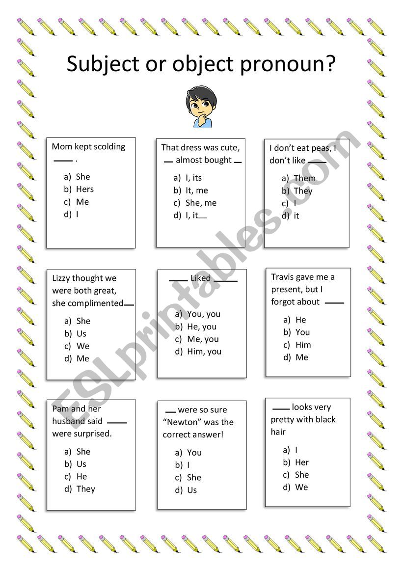 Subject or object pronoun? worksheet