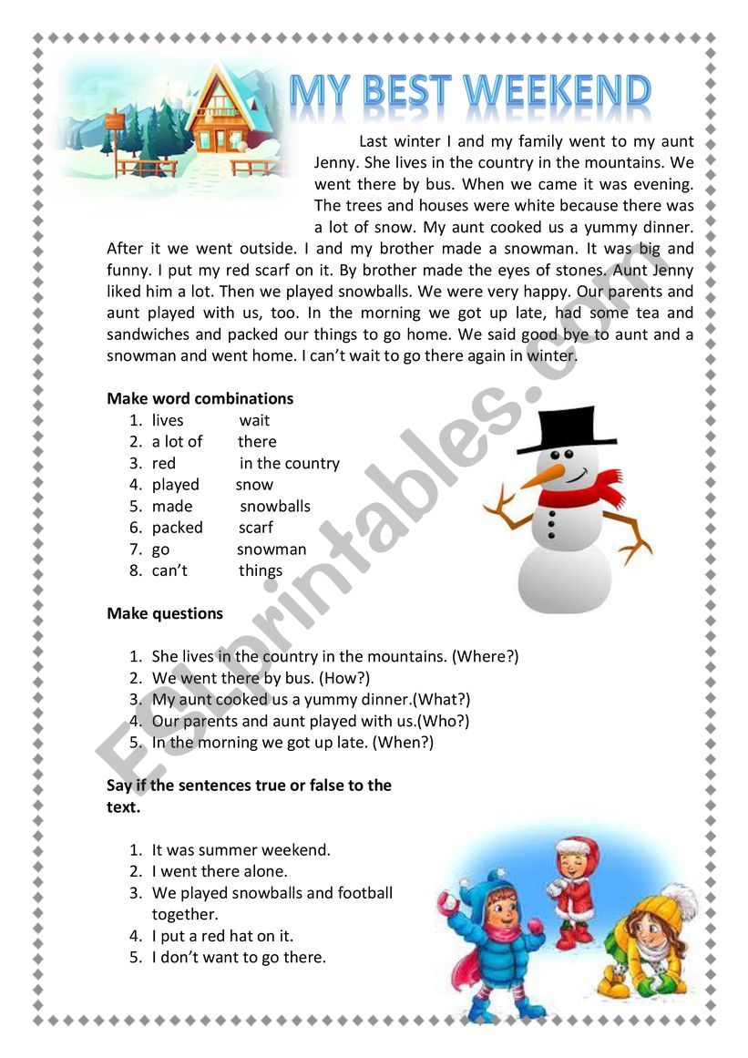 MY BEST WEEKEND - ESL worksheet by spankevich