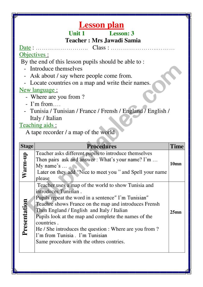 lesson plan worksheet