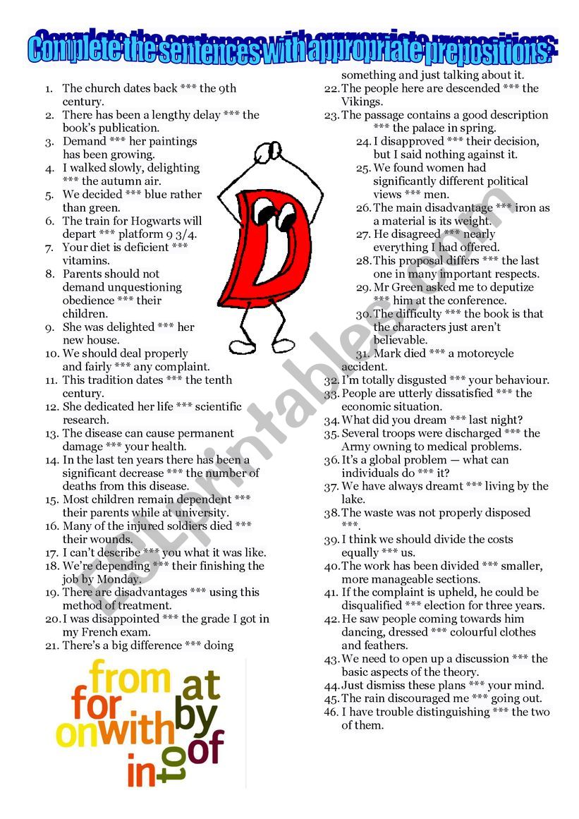 Prepositions On D worksheet