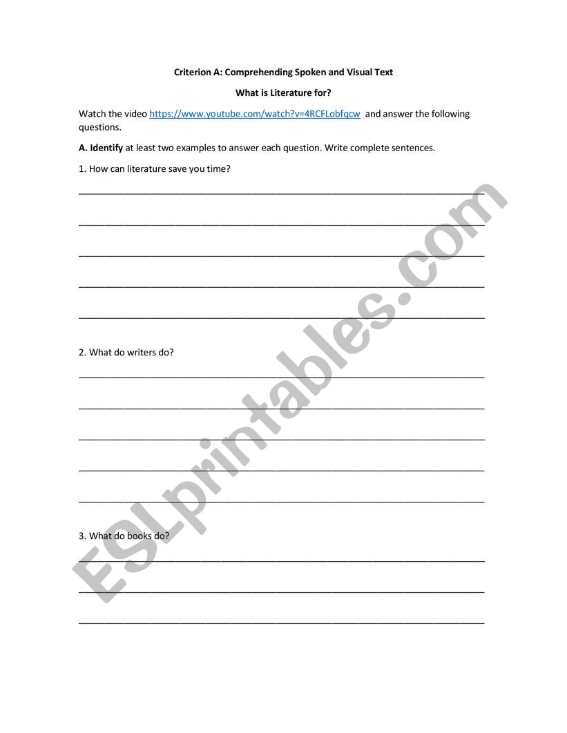 What is Literature Good for? worksheet