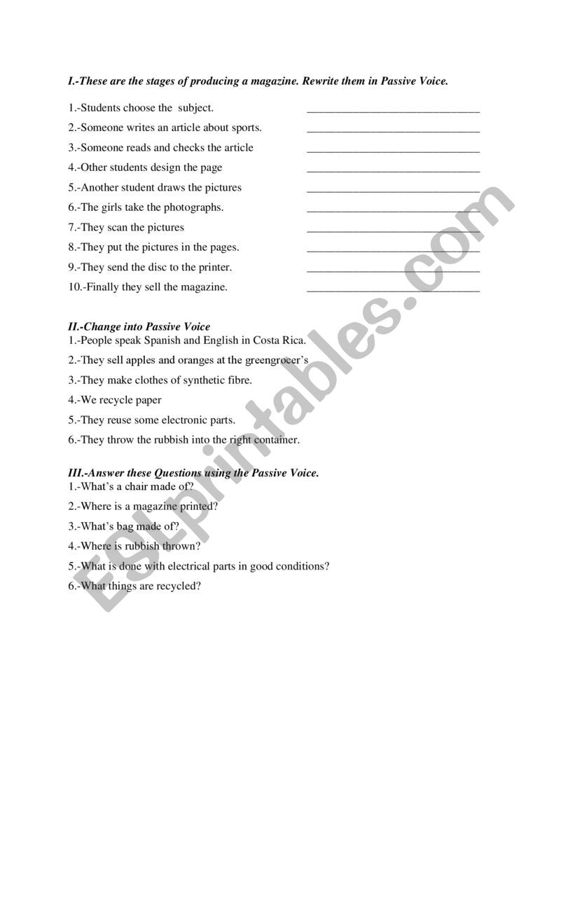 Passive voice  worksheet