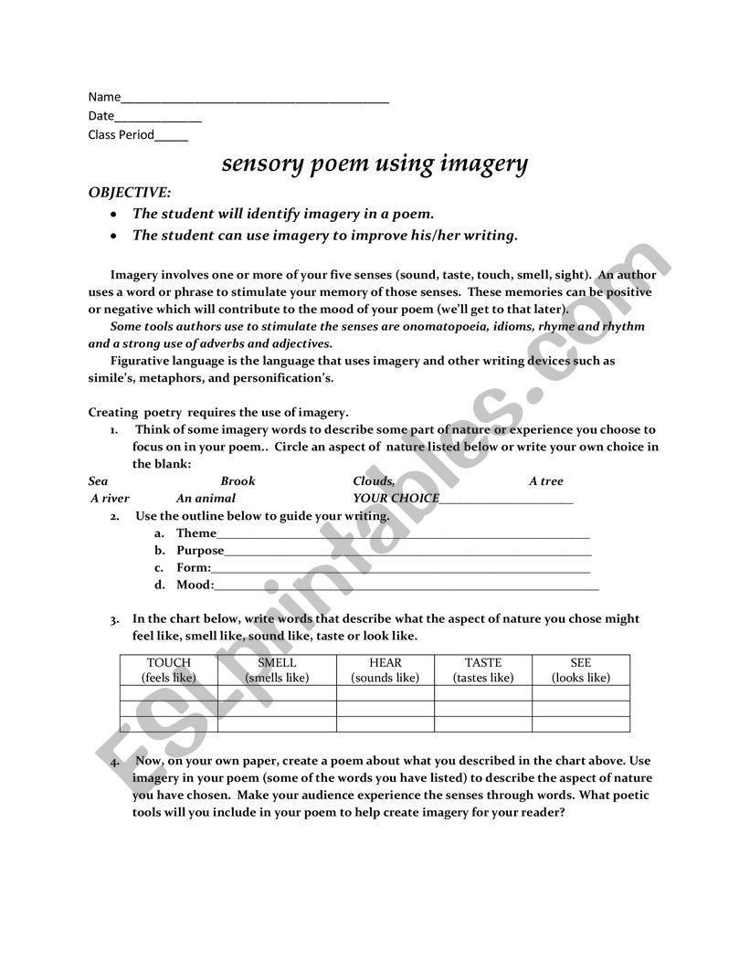 Writing a Sensory Poem Using Imagery