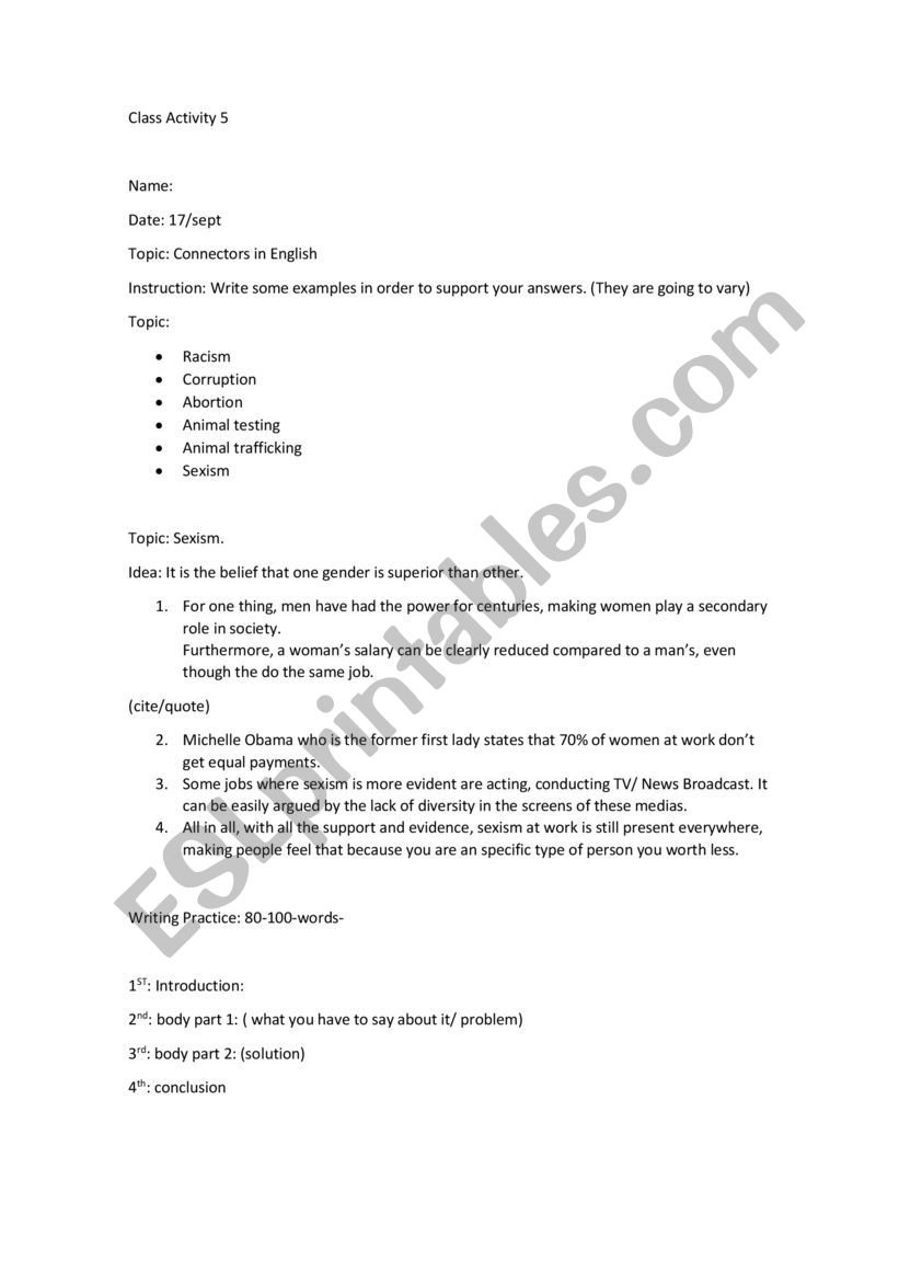 Class Activity worksheet